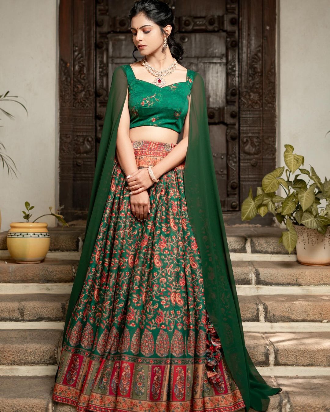 Tollywood Actress Mounika Reddy Stills in Green Lehenga Choli